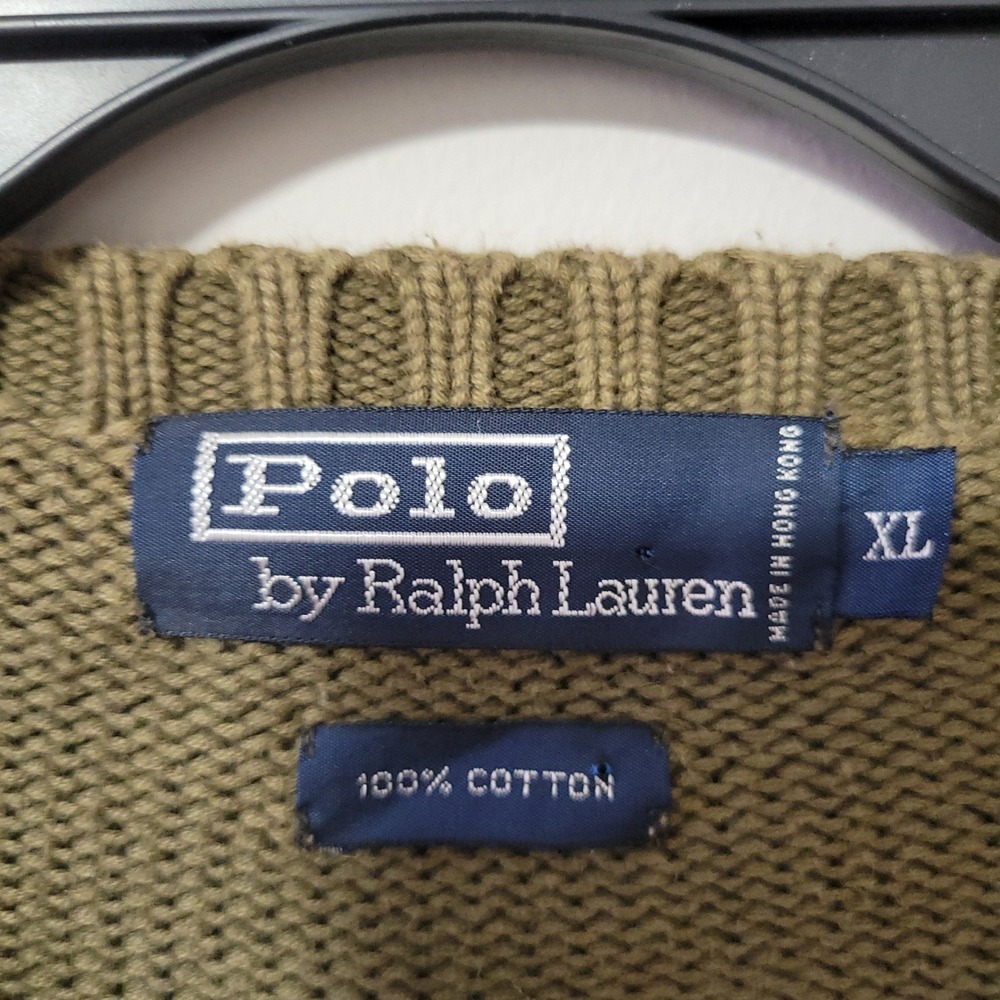 Vintage Polo Ralph Lauren Sweater Mens XL Olive Green Cotton Knit Crewneck Pony - Picture 3 of 6